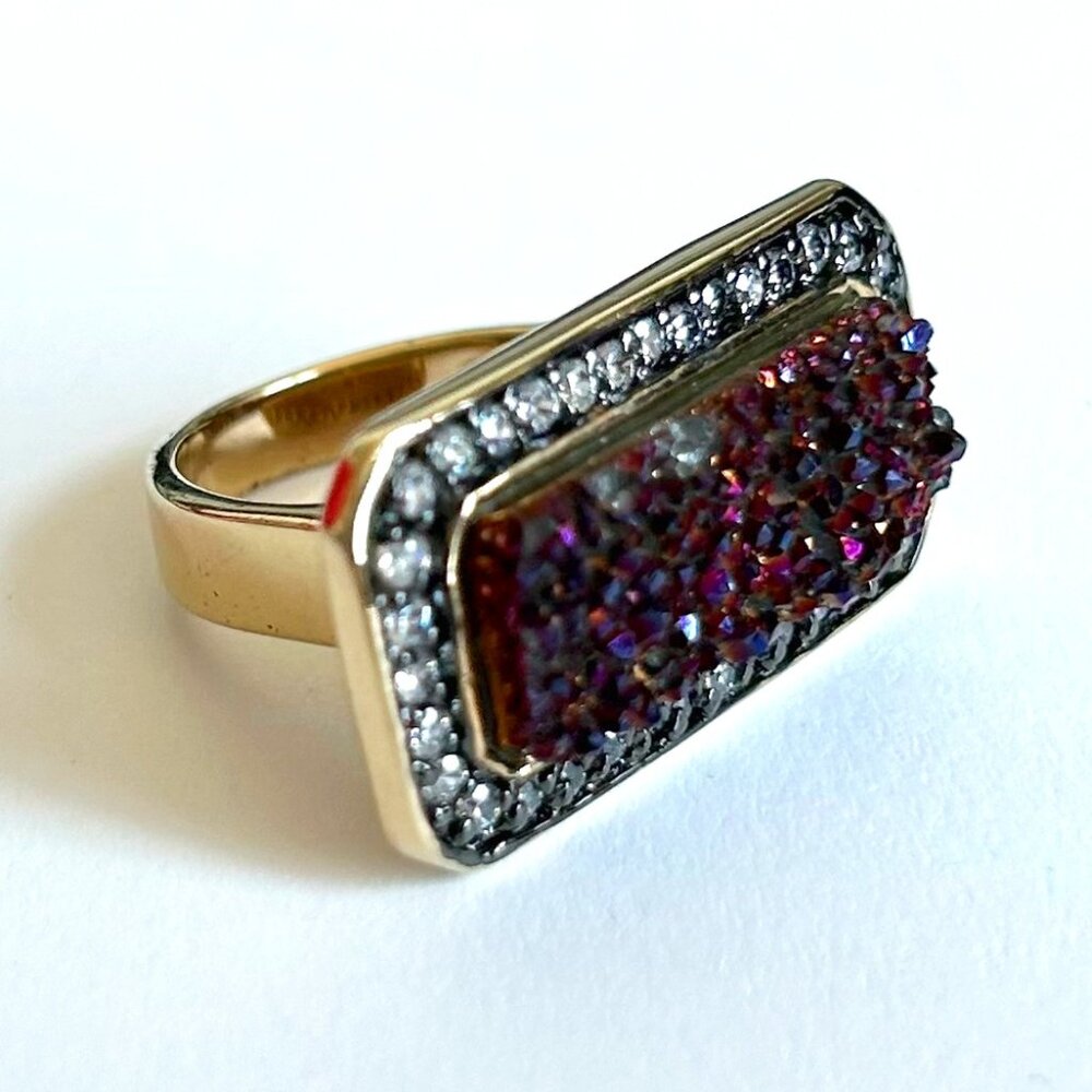 Andara Designs 18K Gold & Black Rhodium Plated Purple Titanium Drusy and CZ Ring